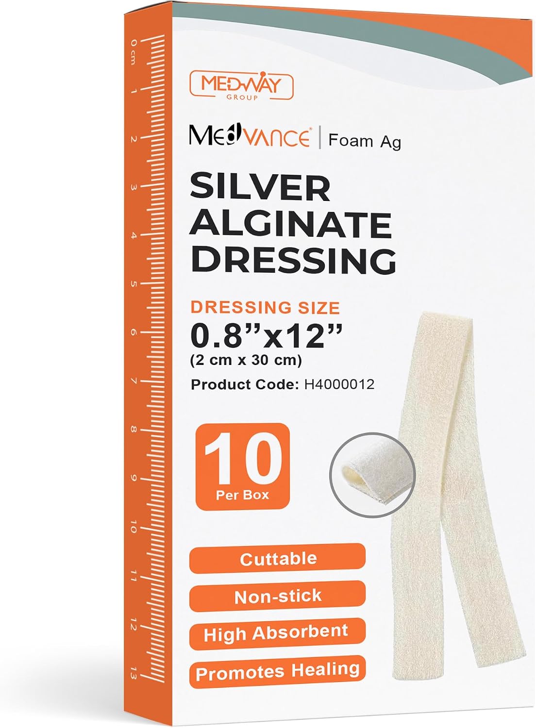 CuraVance Antibacterial Alginate Dressing with Silver, 0.8"x12"