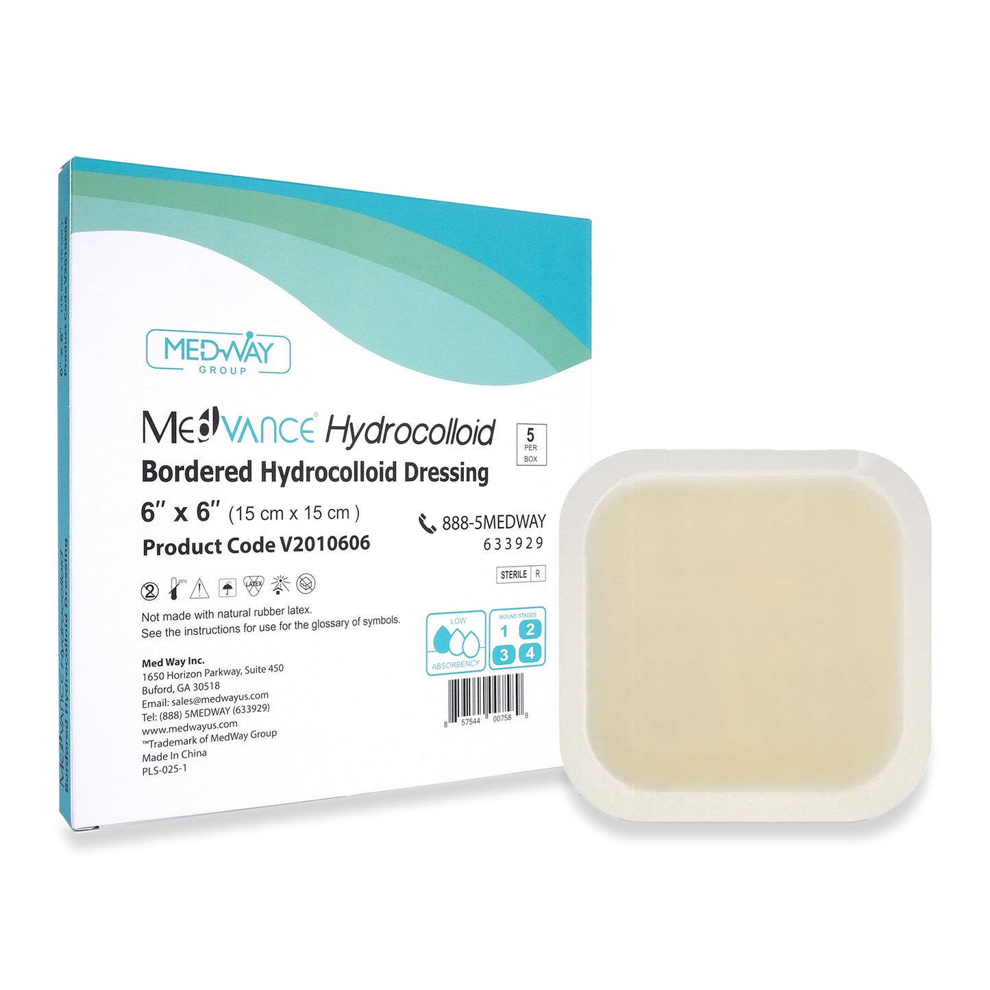 MedVance Hydrocolloid Bordered Adhesive Wound Dressing, 6"X6", Single Piece