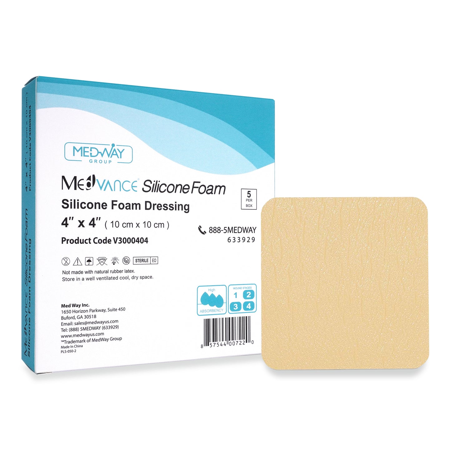 MedVance Silicone Non-Bordered Adhesive Wound Dressing, 4"x4", Single Piece