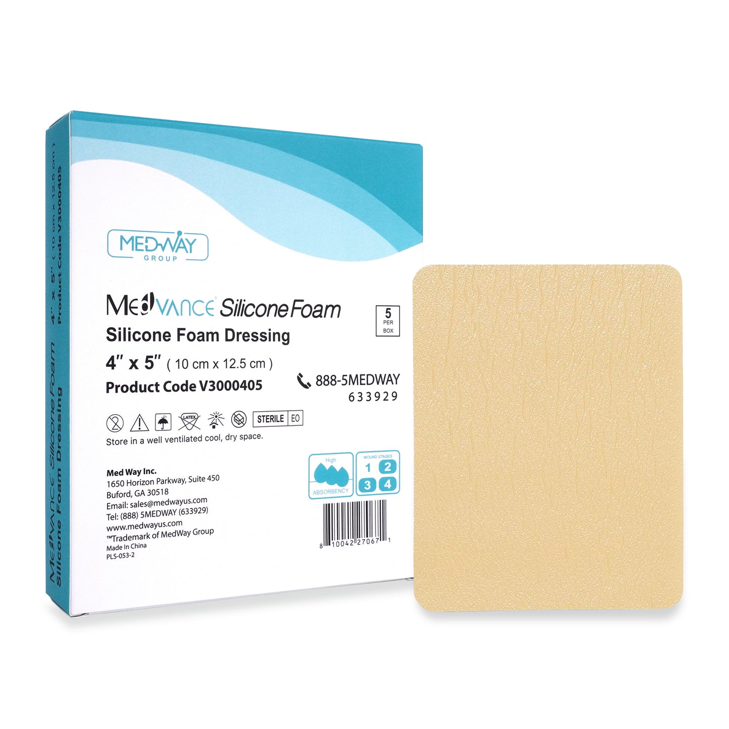 MedVance Silicone Non-Bordered Adhesive Wound Dressing, 4"x5", Single Piece