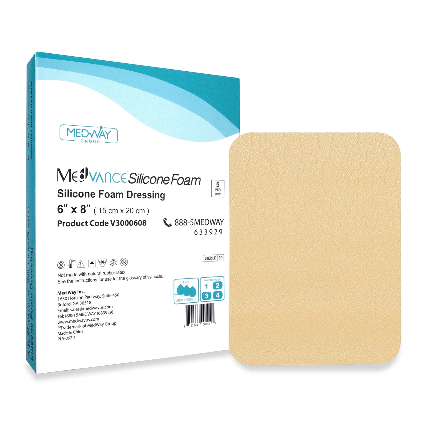 MedVance Silicone Non-Bordered Adhesive Wound Dressing, 6"x8", Single Piece