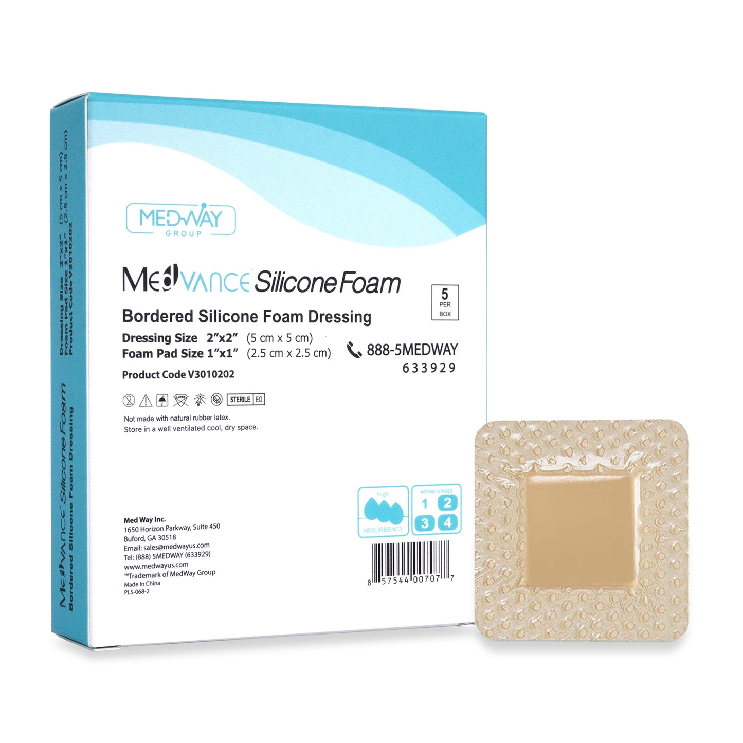 MedVance Silicone Bordered Adhesive Wound Dressing, 2"x2", Single Piece