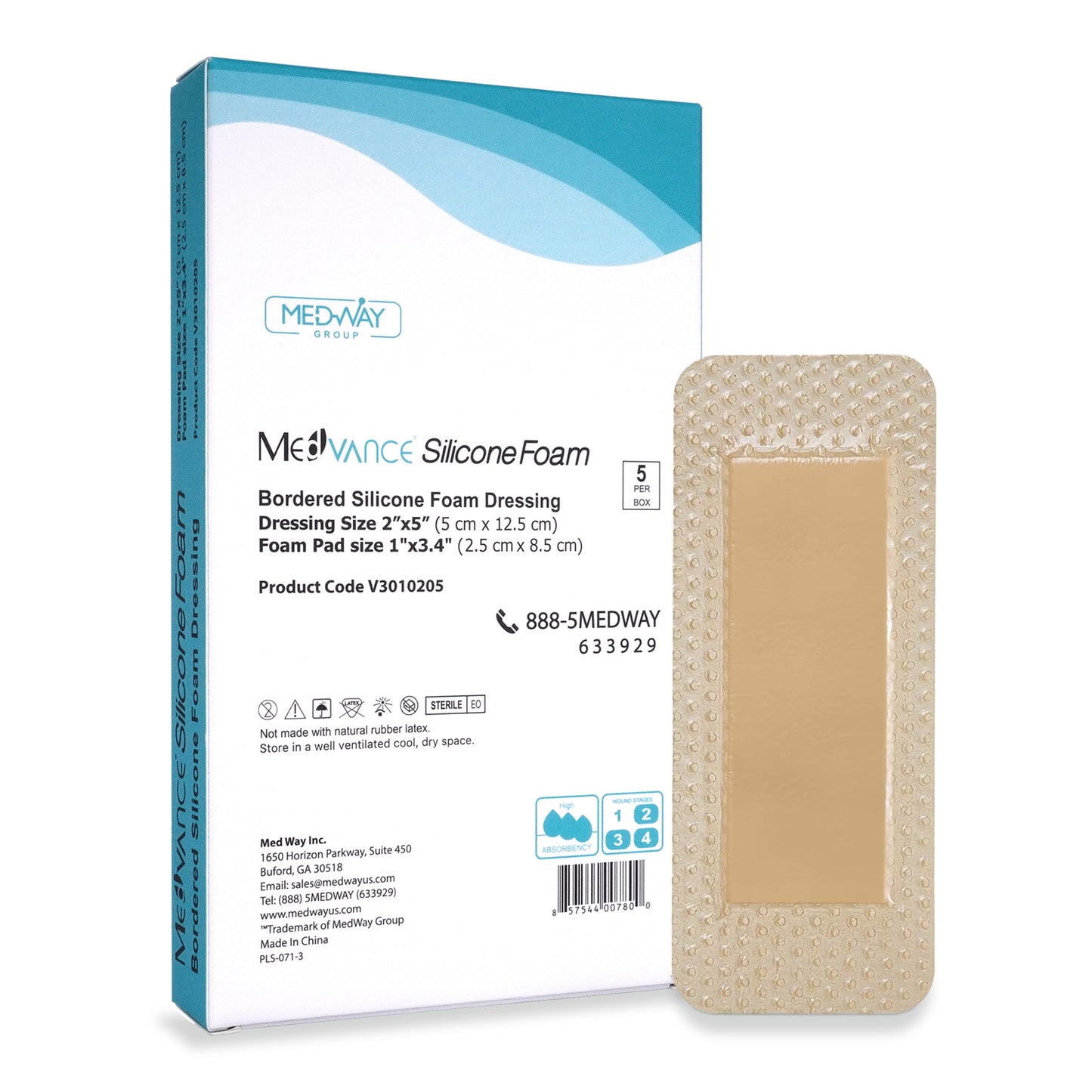 MedVance Silicone Bordered Adhesive Wound Dressing, 2"x5", Single Piece