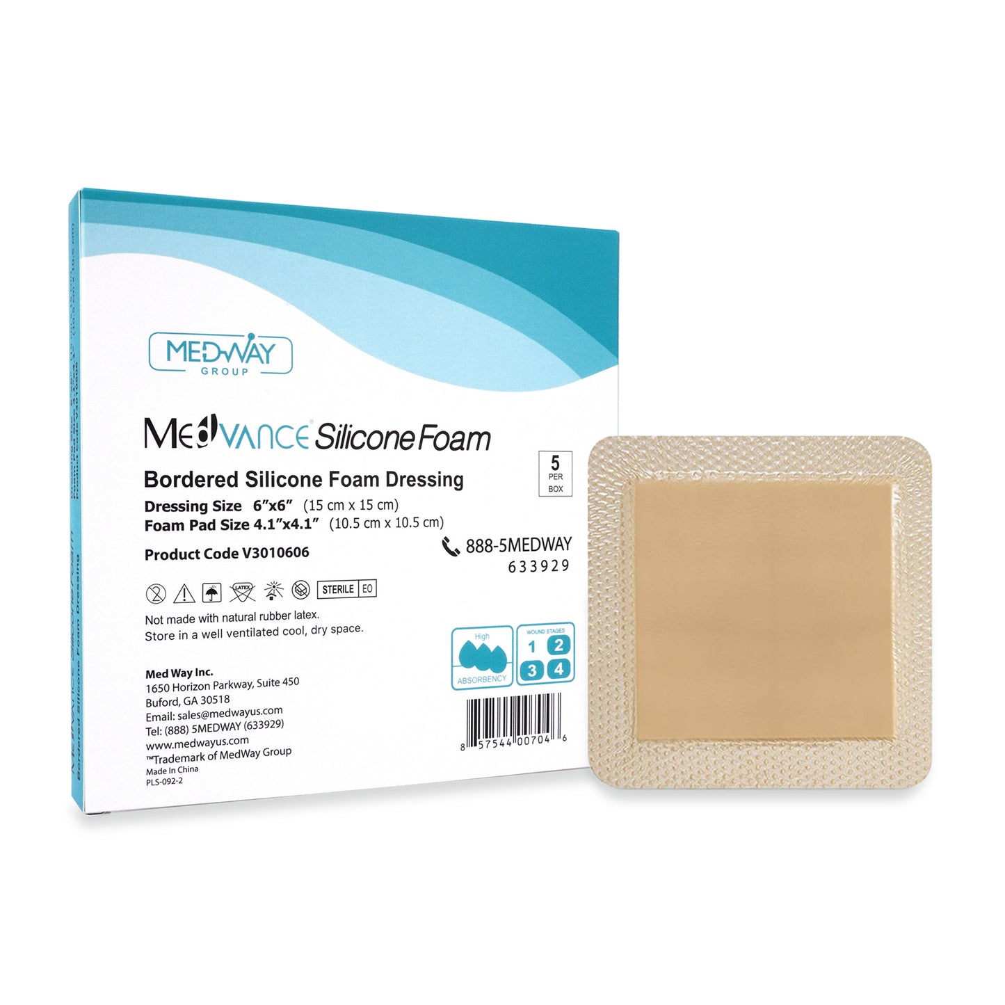 MedVance Silicone Bordered Adhesive Wound Dressing, 6"x6", Single Piece