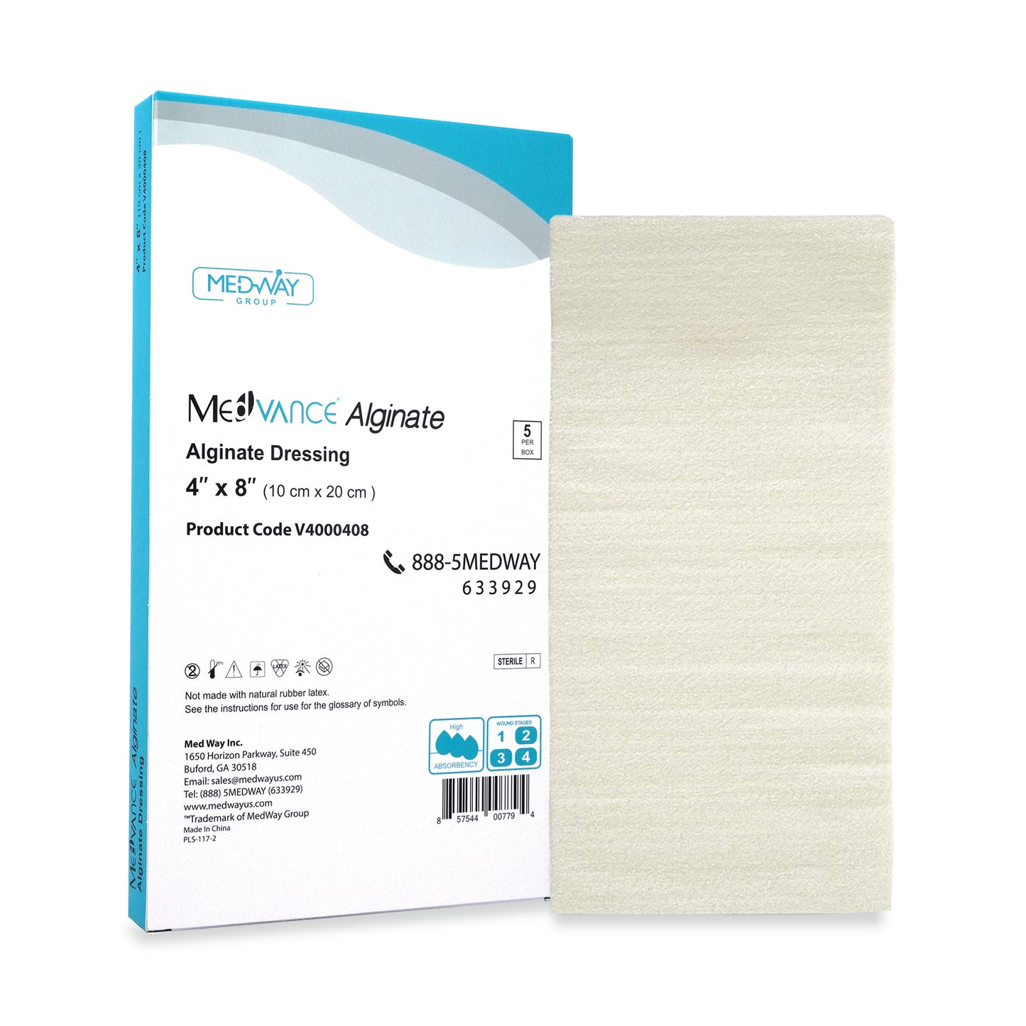 MedVance Calcium Alginate Non-Adhesive Wound Dressing, 4"x8", Single Piece