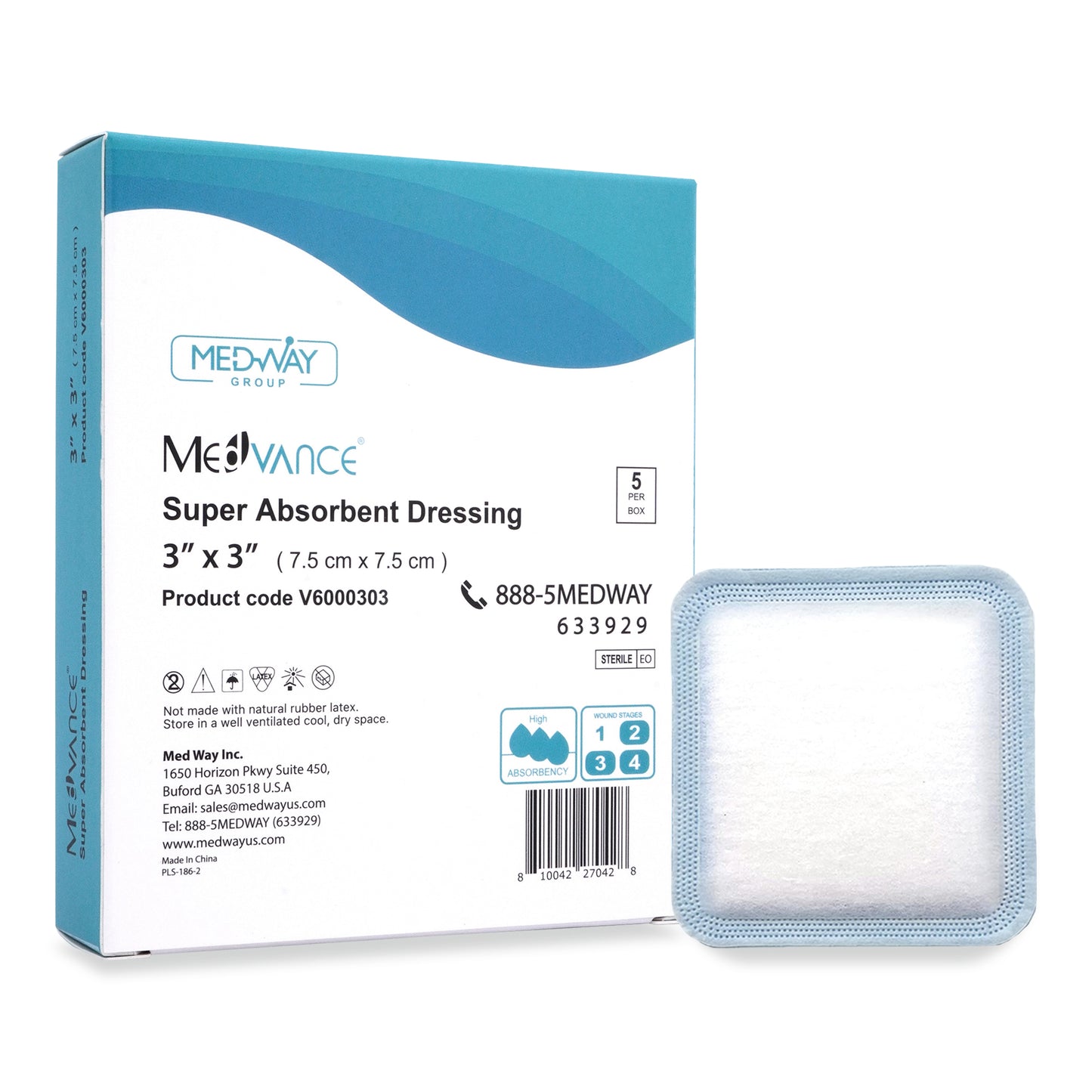 MedVance Super Absorbent Non-Adhesive Wound Dressing, 3"x3", Single Piece