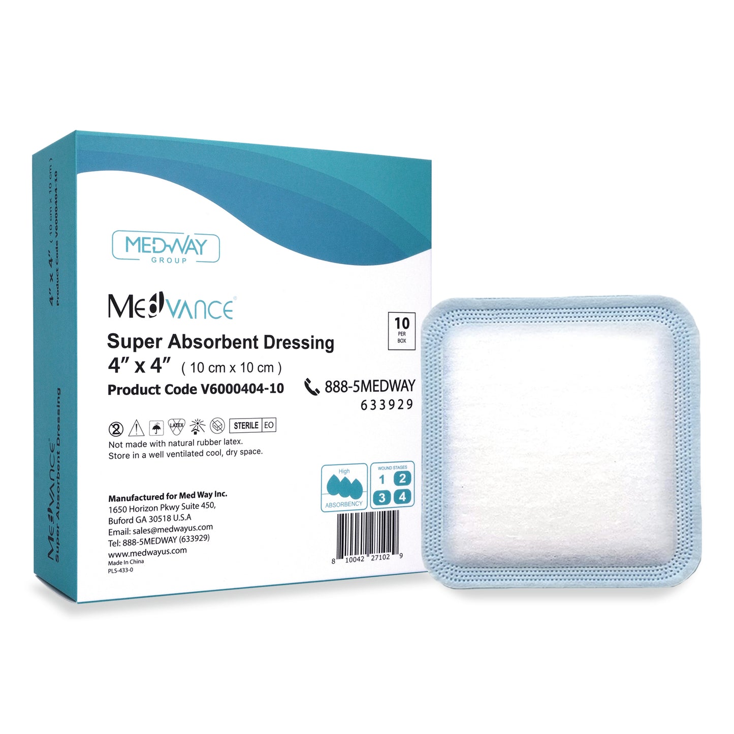 MedVance Super Absorbent Non-Adhesive Wound Dressing, 4"x4", Box of 5