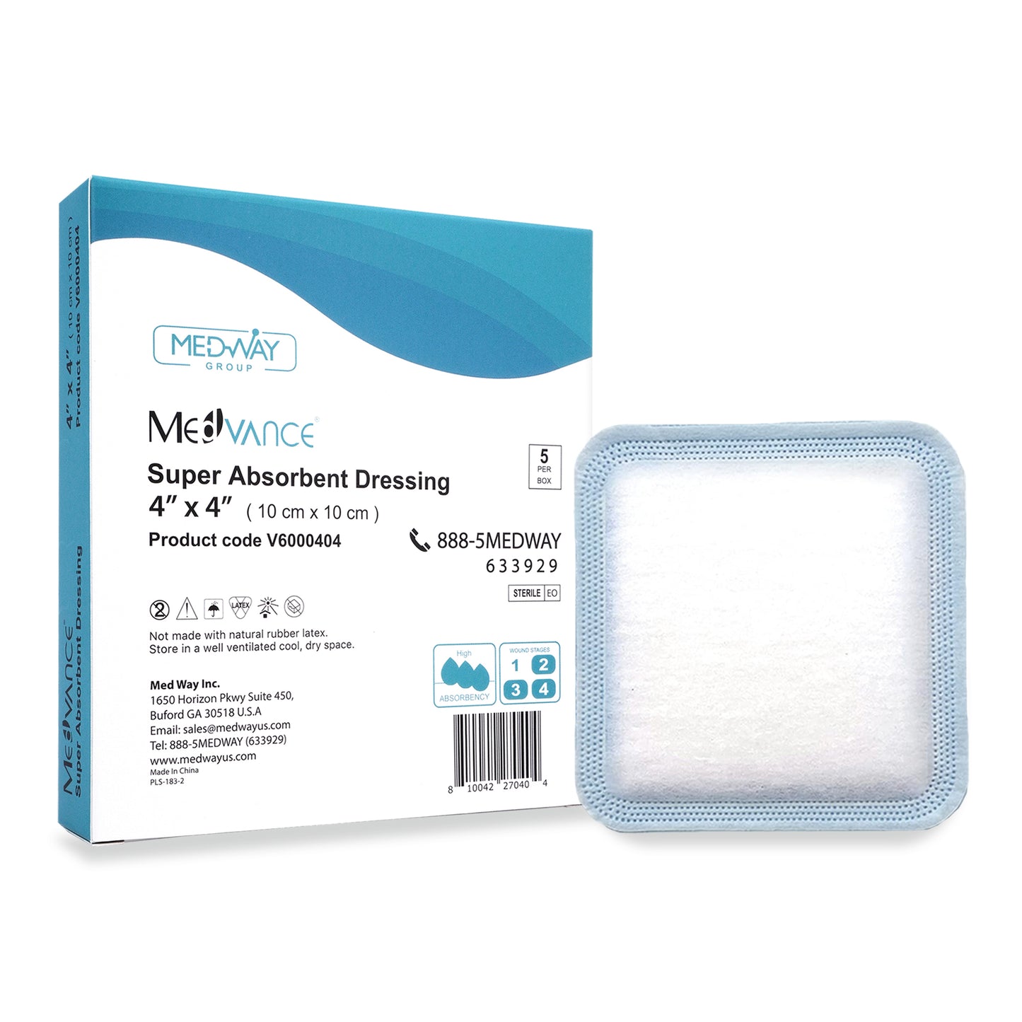 MedVance Super Absorbent Non-Adhesive Wound Dressing, 4"x4", Single Piece