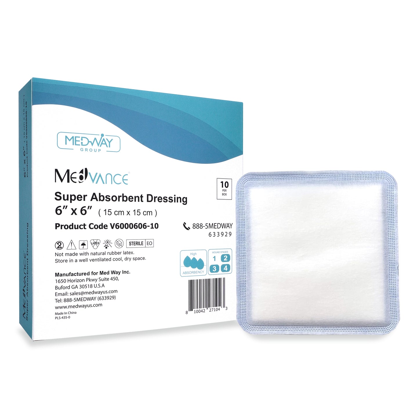 MedVance Super Absorbent Non-Adhesive Wound Dressing, 6"x6"
