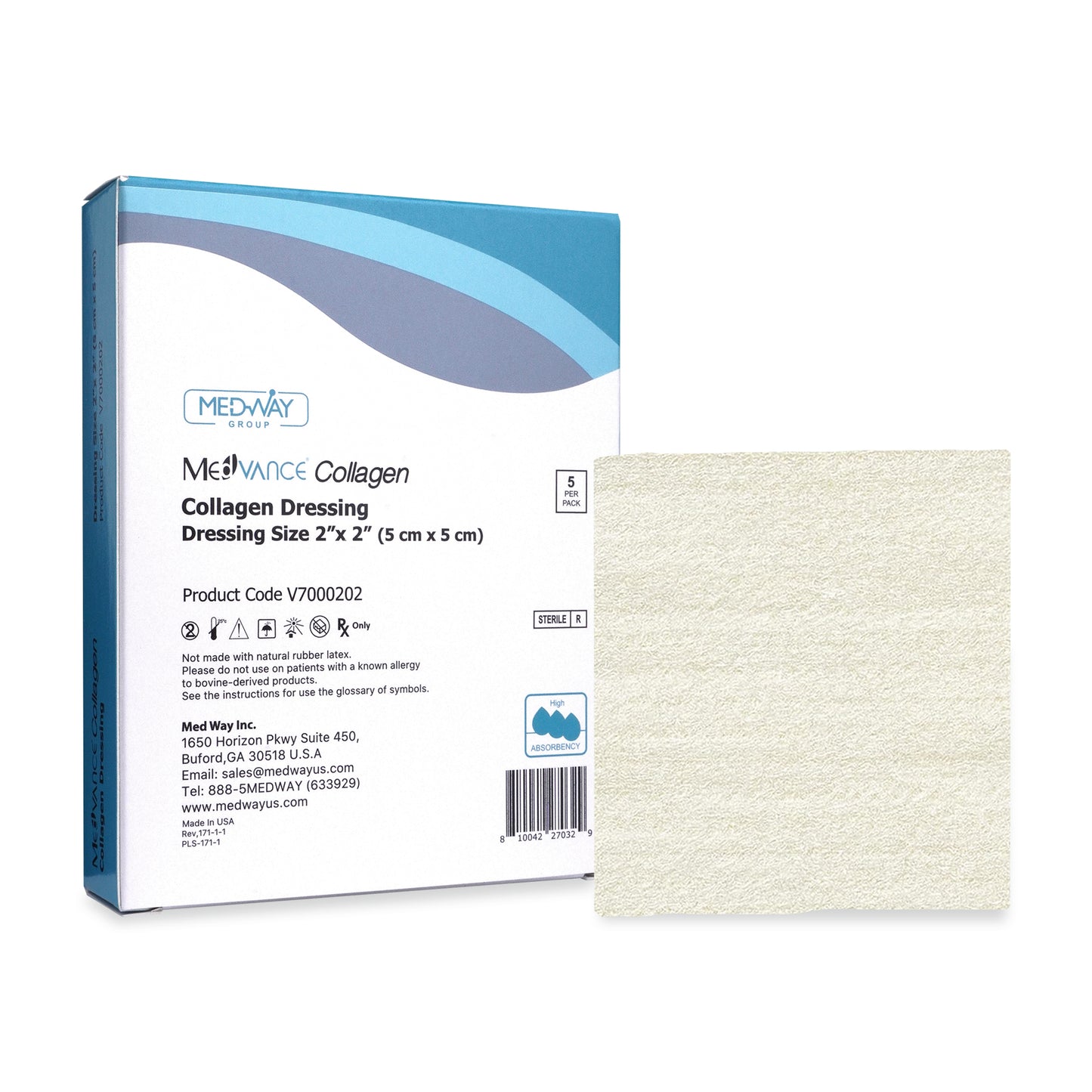 MedVance Collagen Non-Adhesive Wound Dressing, 2"x2", Single Piece