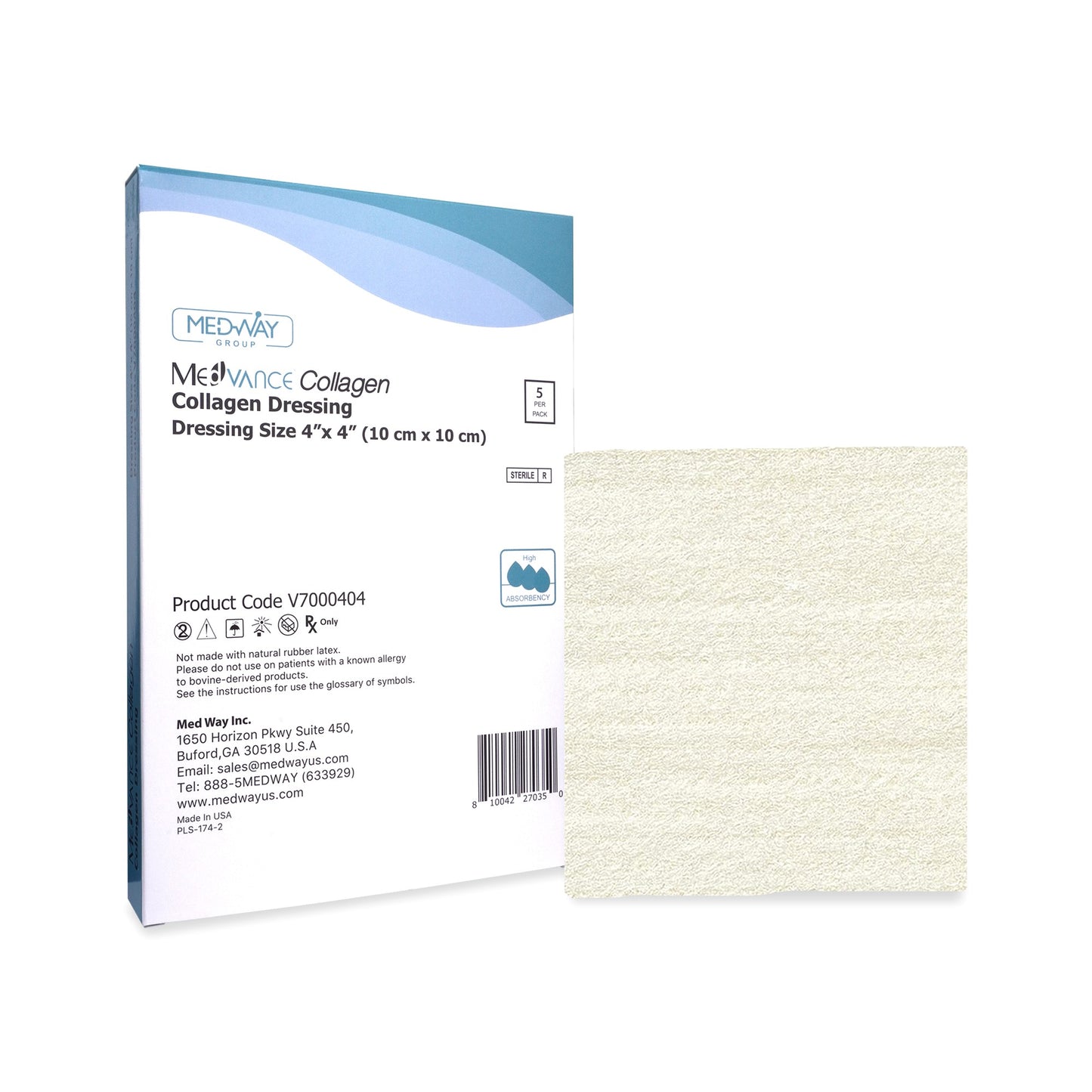 MedVance Collagen Non-Adhesive Wound Dressing, 4"x4", Single Piece