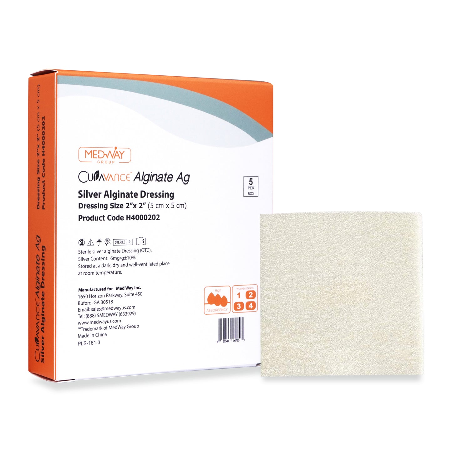 CuraVance Silver Calcium Alginate Non-Adhesive Wound Dressing, 2"x2", Single Piece