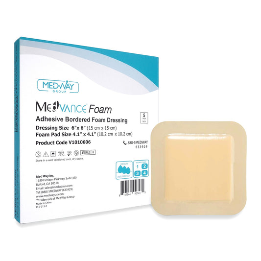 MedVance Foam Bordered Adhesive Wound Dressing, 6"x6", Single Piece