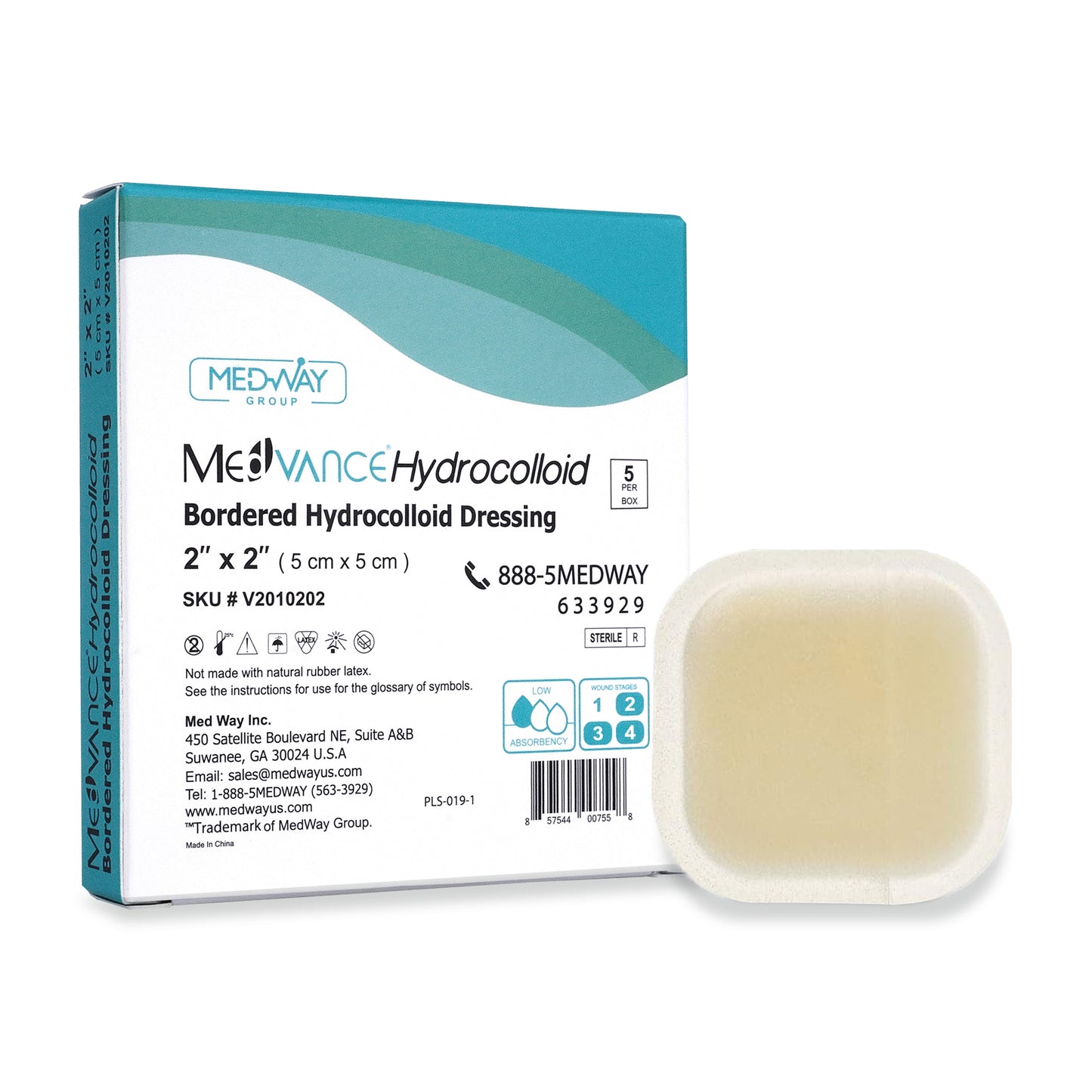 MedVance Hydrocolloid Bordered Adhesive Wound Dressing, 2"×2", Single Piece