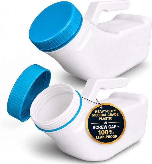 MedVance 1000mL Premium Urinals for Men Spill Proof Glow in Dark Lid 2 Pack