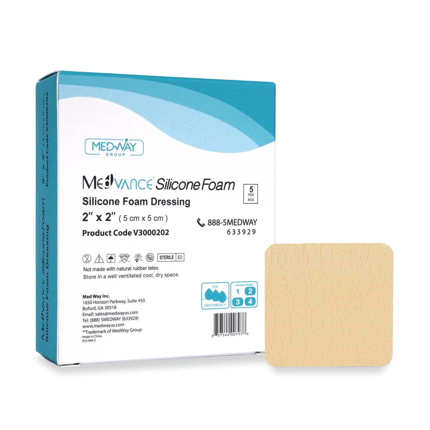 MedVance Silicone Non-Bordered Adhesive Wound Dressing, 2"x2", Single Piece