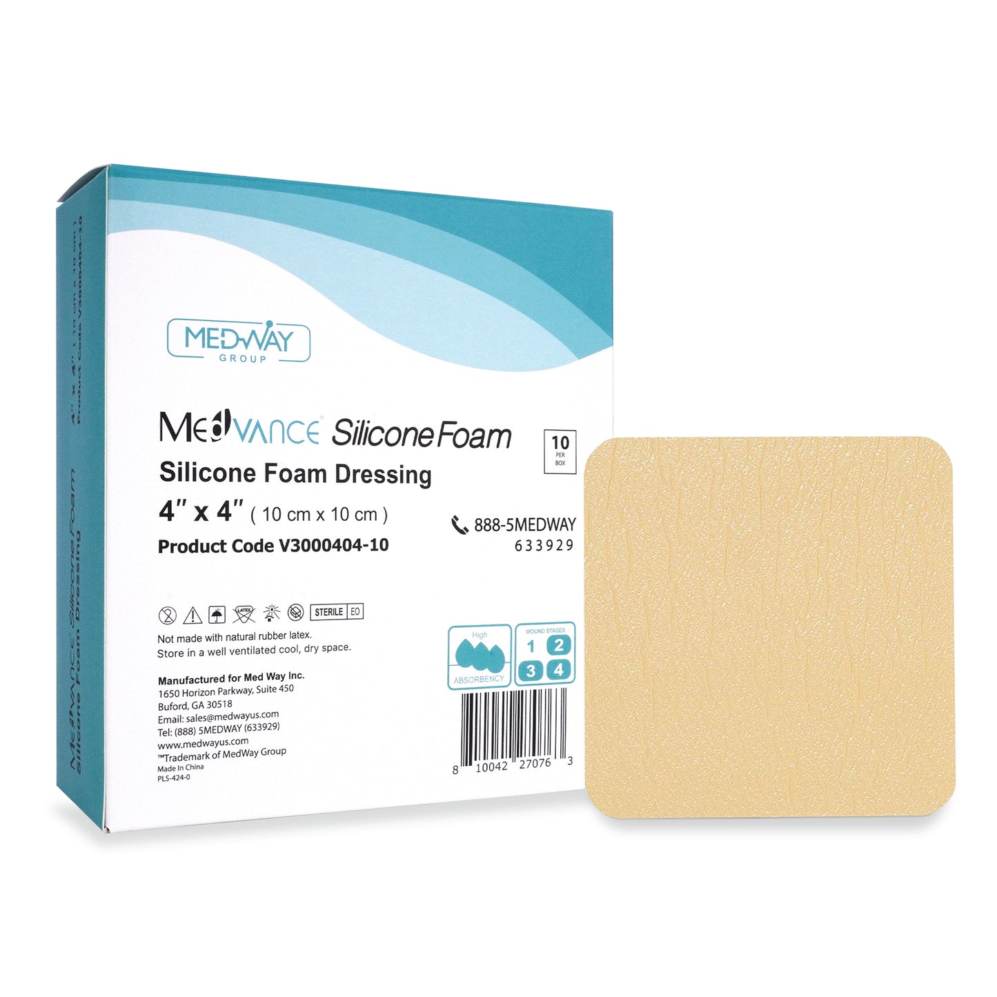 MedVance Silicone Non-Bordered Adhesive Wound Dressing, 4"x4"