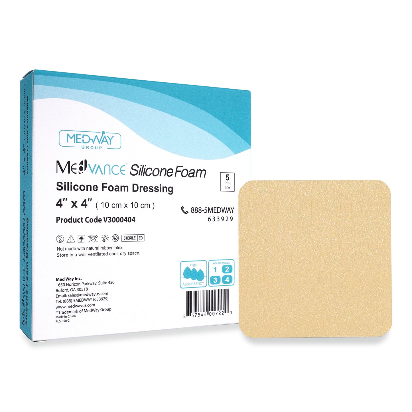 MedVance Silicone Non-Bordered Adhesive Wound Dressing, 4"x4"