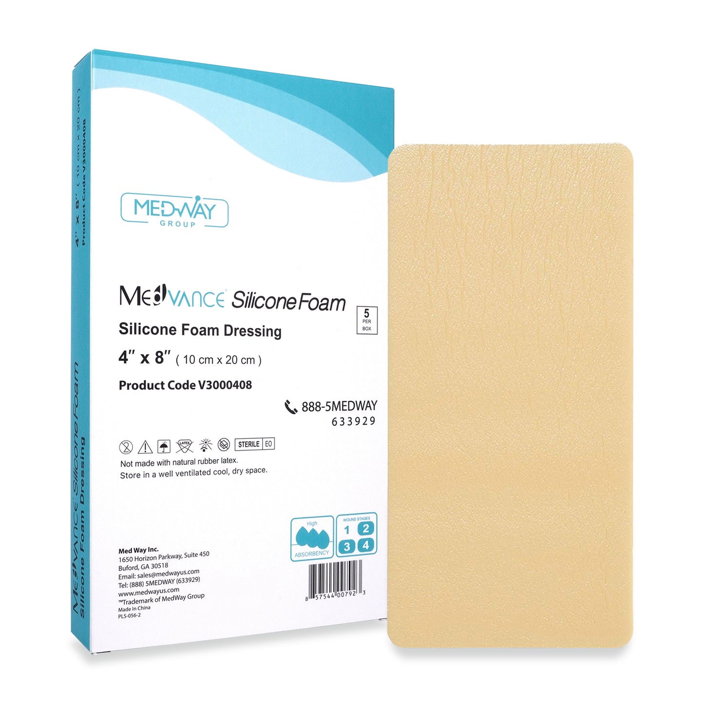 MedVance Silicone Non-Bordered Adhesive Wound Dressing, 4"x8", Single Piece