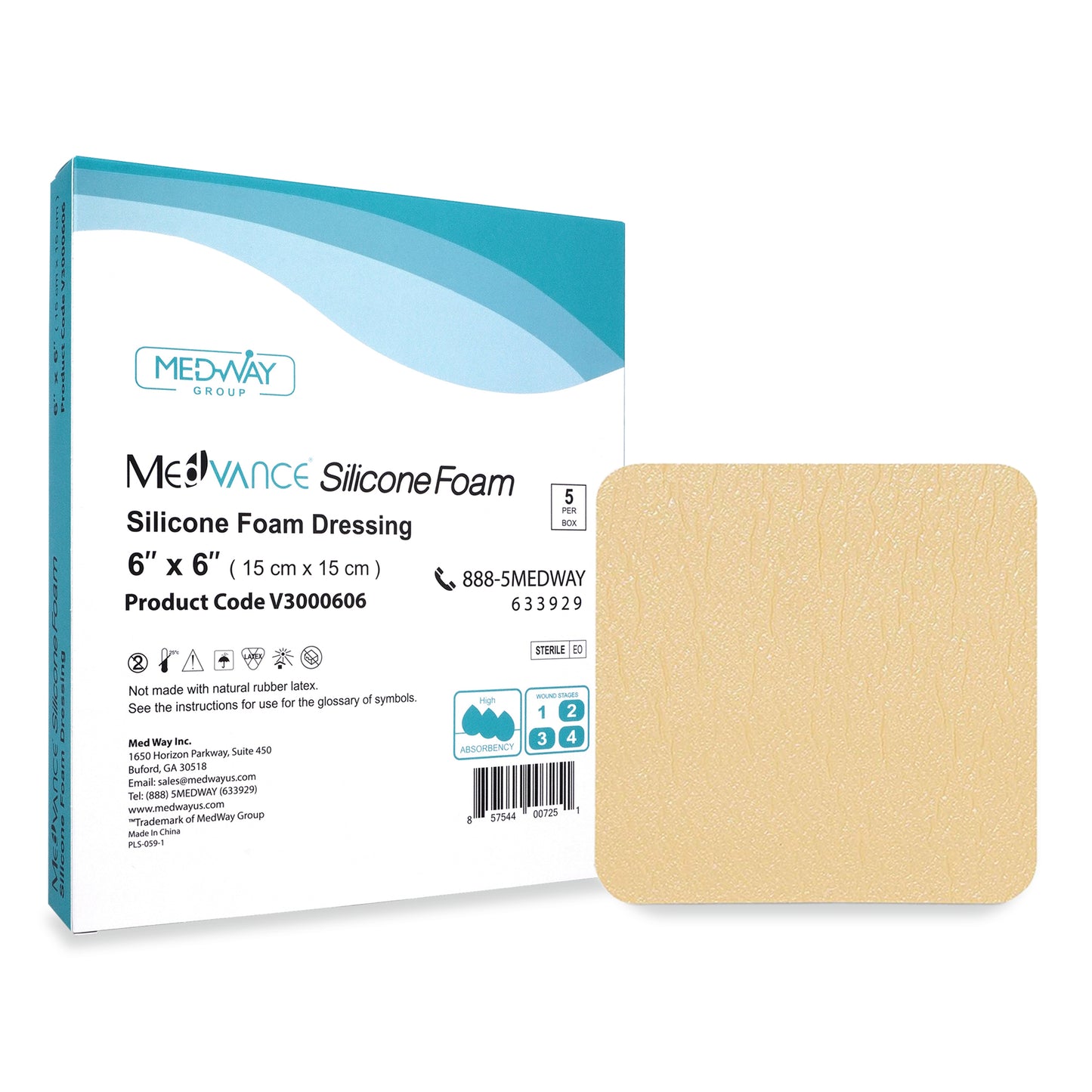 MedVance Silicone Non-Bordered Adhesive Wound Dressing, 6"x6", Box of 5