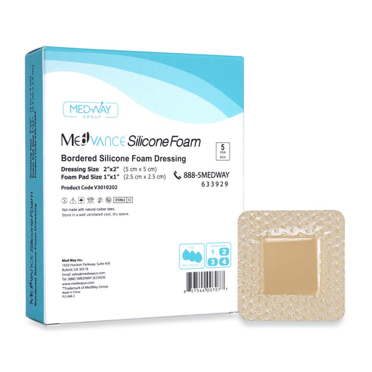 MedVance Silicone Bordered Adhesive Wound Dressing, 2"x2", Single Piece