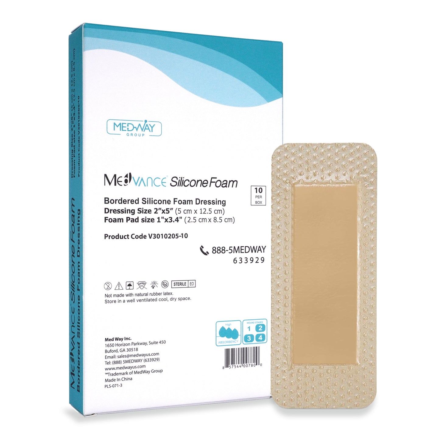 MedVance Silicone Bordered Adhesive Wound Dressing, 2"x5"