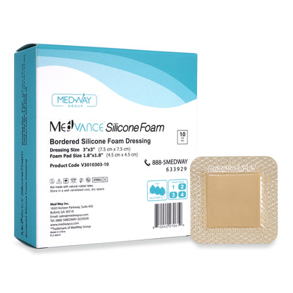 MedVance Silicone Bordered Adhesive Wound Dressing, 3"x3"