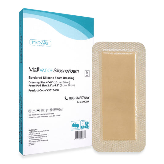 MedVance Silicone Bordered Adhesive Wound Dressing, 4"x8"