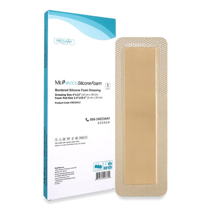 MedVance Silicone Bordered Adhesive Wound Dressing, 4"x 12"