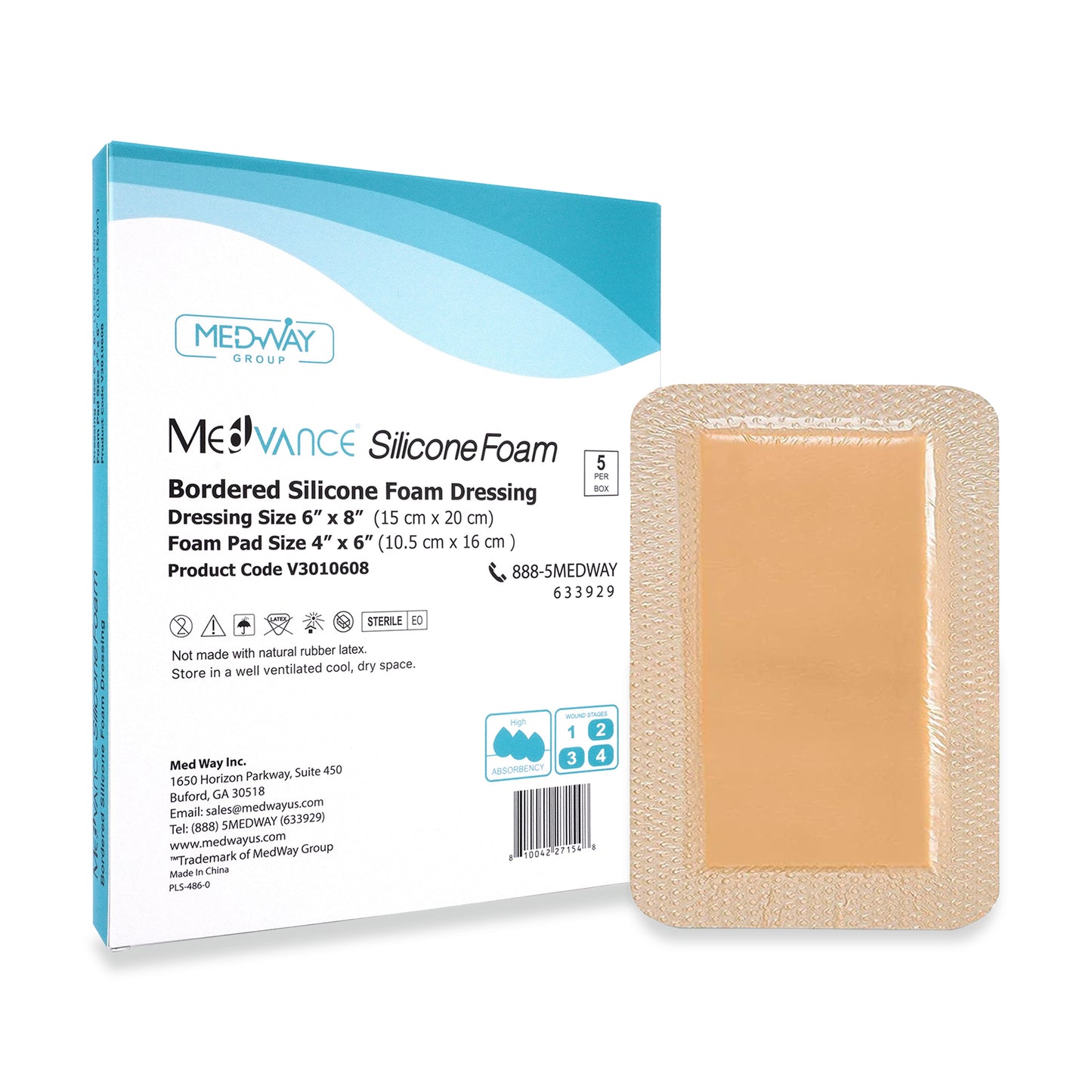 MedVance Silicone Bordered Adhesive Wound Dressing, 6”X8”, Box of 5