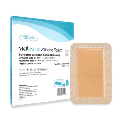 MedVance Silicone Bordered Adhesive Wound Dressing, 6”X8”, Box of 5