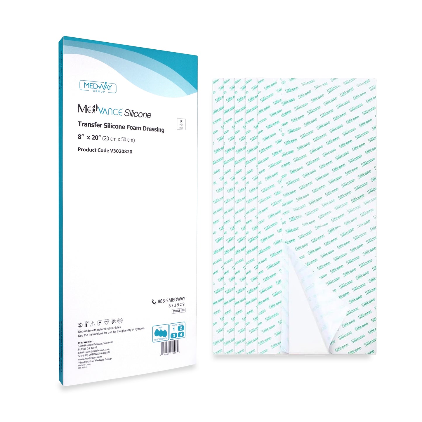 MedVance Silicone Adhesive Transfer Dressing, 8"x20", Box of 5