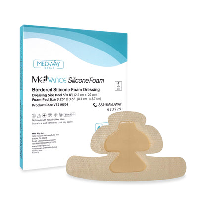 MedVance Silicone Bordered Adhesive Heel/Elbow/Wrist Wound Dressing, 5"x8", Box of 5