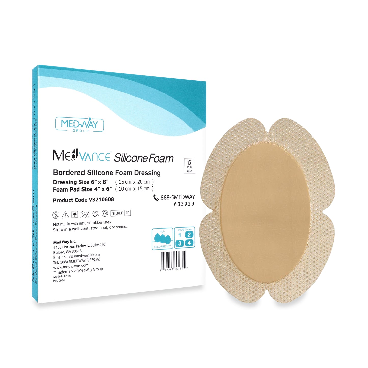 MedVance Silicone Bordered Adhesive Wound Dressing, 6"X8", Box of 5