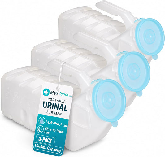 MedVance Urinals for Men 1000ml, Spill Proof Glow in the Dark Lid, 3 Pack
