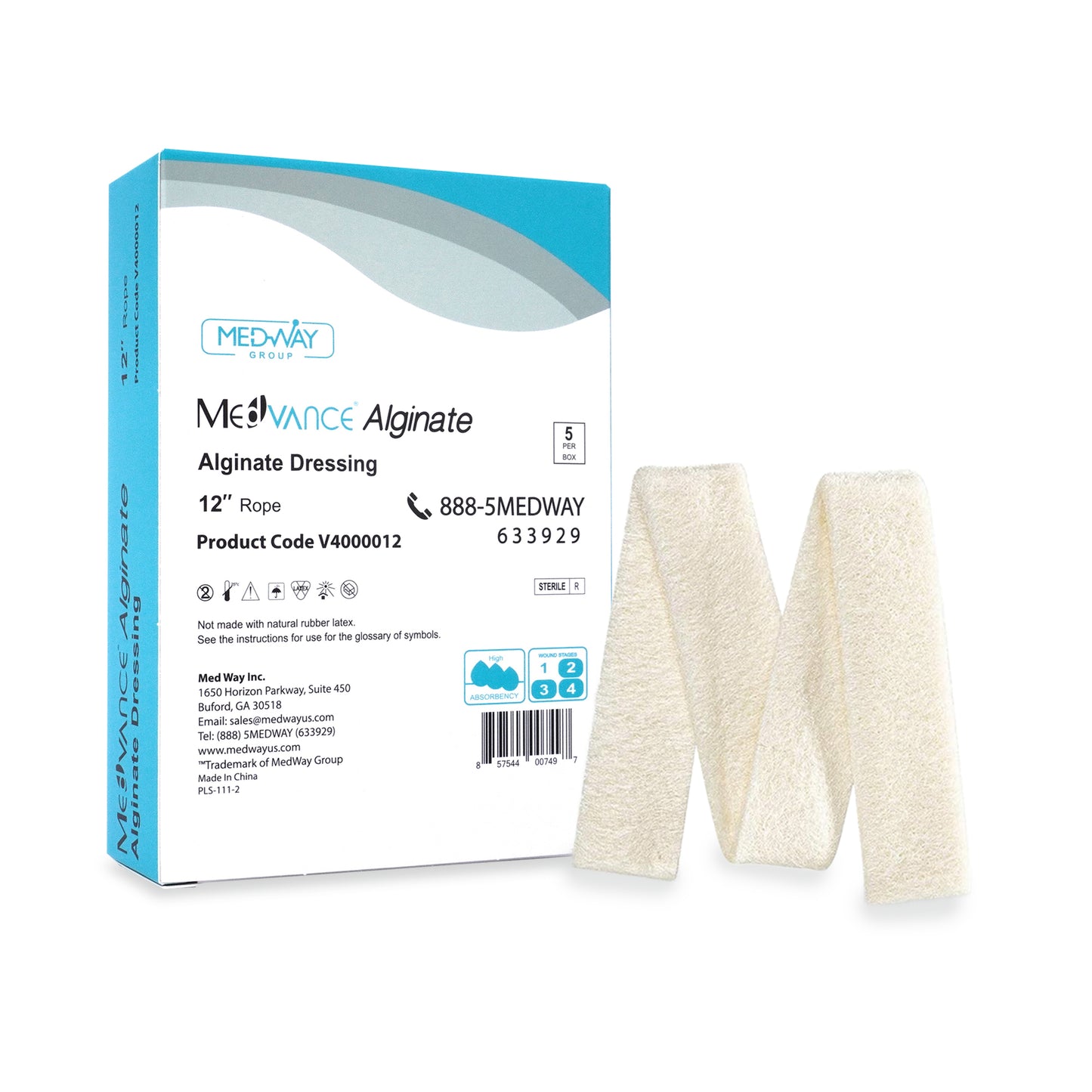 MedVance Calcium Alginate Non-Adhesive Wound Dressing, .8"x12", Single Piece