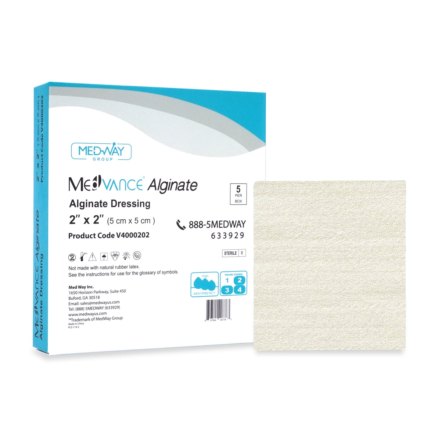 MedVance Calcium Alginate Non-Adhesive Wound Dressing, 2"x2", Single Piece