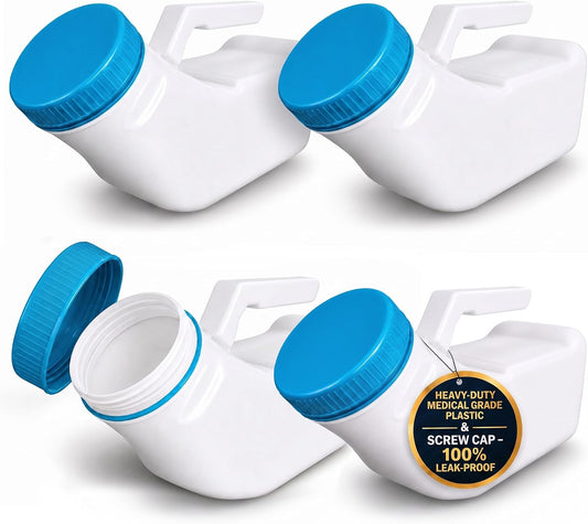 MedVance 1000mL Premium Urinals for Men Spill Proof Glow in Dark Lid 4 Pack