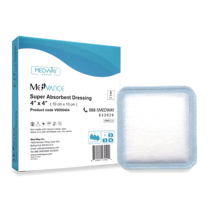 MedVance Super Absorbent Non-Adhesive Wound Dressing, 4"x4", Box of 5