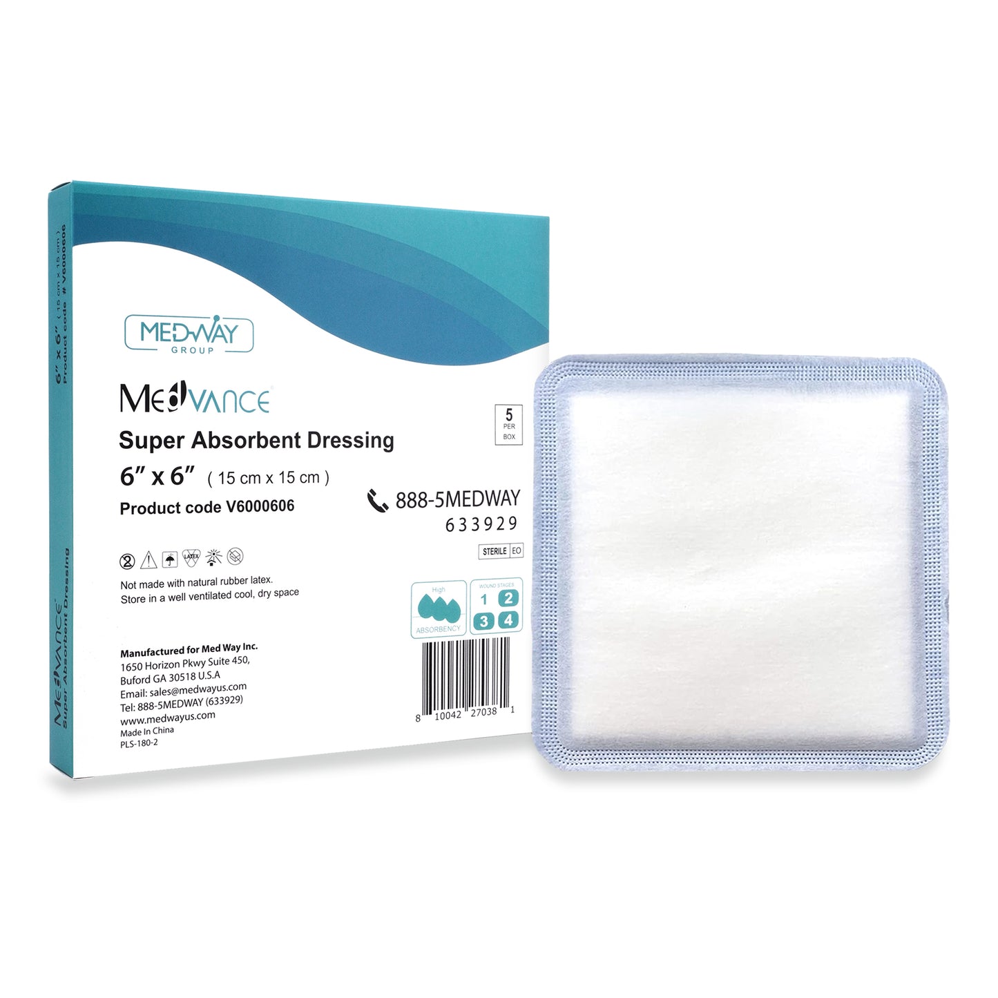 MedVance Super Absorbent Non-Adhesive Wound Dressing, 6"x6", Single Piece