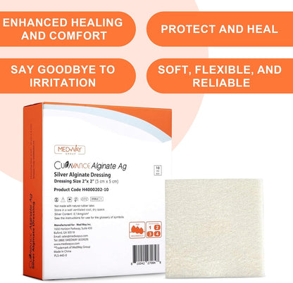 MedVance Silver Calcium Alginate Sterile Absorbent Dressing 2"x2" Box of 10