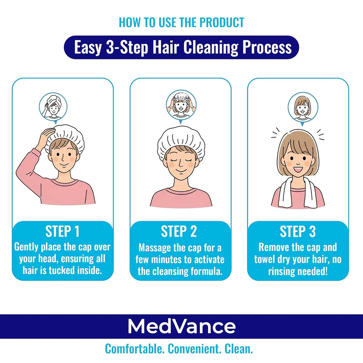 MedVance No Rinse Shampoo Cap- 3 Pack