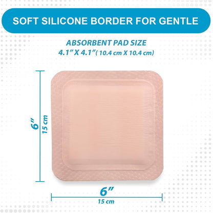 MedVance Silicone Super Absorbent Dressing with Border, 6"x6", Box of 5