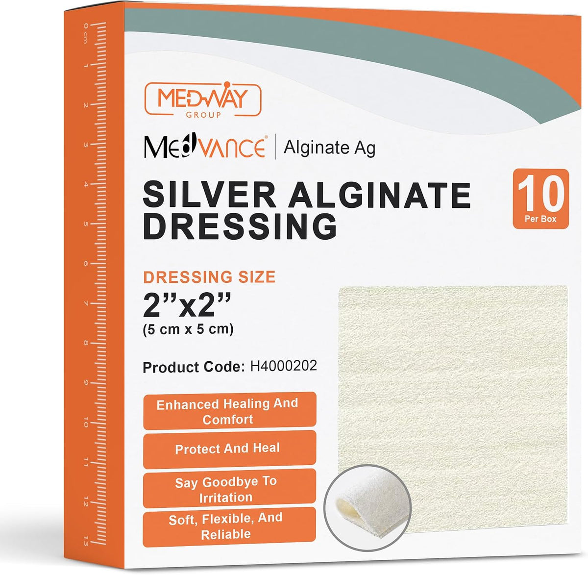 MedVance Silver Calcium Alginate Sterile Absorbent Dressing 2"x2" Box of 10