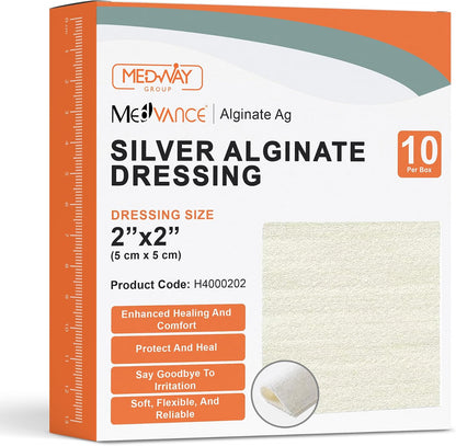 MedVance Silver Calcium Alginate Sterile Absorbent Dressing 2"x2" Box of 10