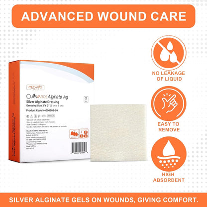 MedVance Silver Calcium Alginate Sterile Absorbent Dressing 2"x2" Box of 10