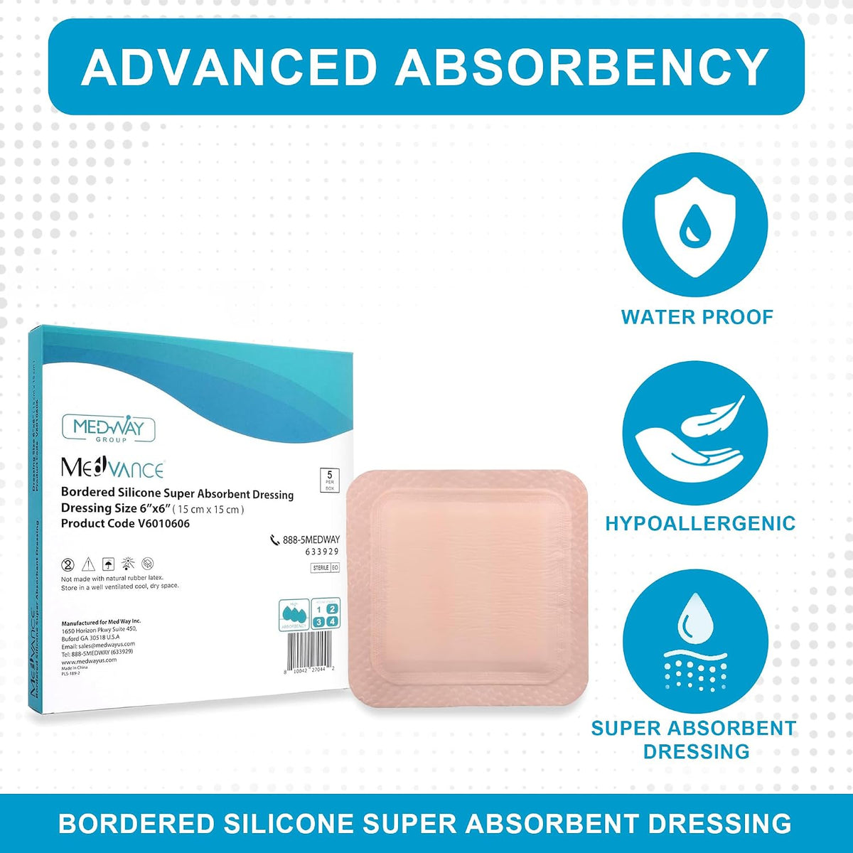 MedVance Silicone Super Absorbent Dressing with Border, 6"x6", Box of 5