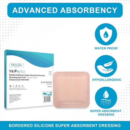 MedVance Silicone Super Absorbent Dressing with Border, 6"x6", Box of 5