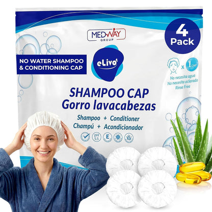 MedVance Rinse Free Shampoo & Conditioning Shower Cap Dry Hair Wash, 4 Pack