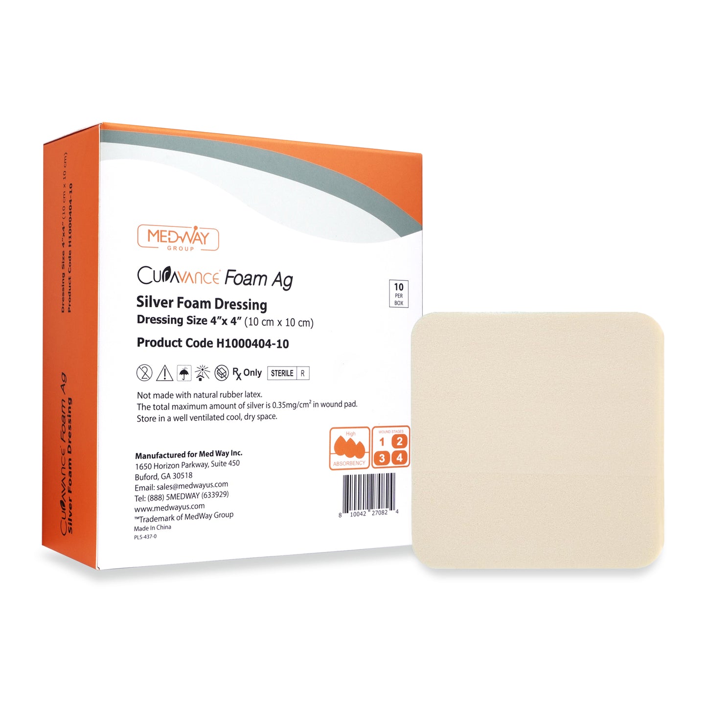 CuraVance Silver Non-Bordered Non-Adhesive Wound Dressing, 4"x 4"